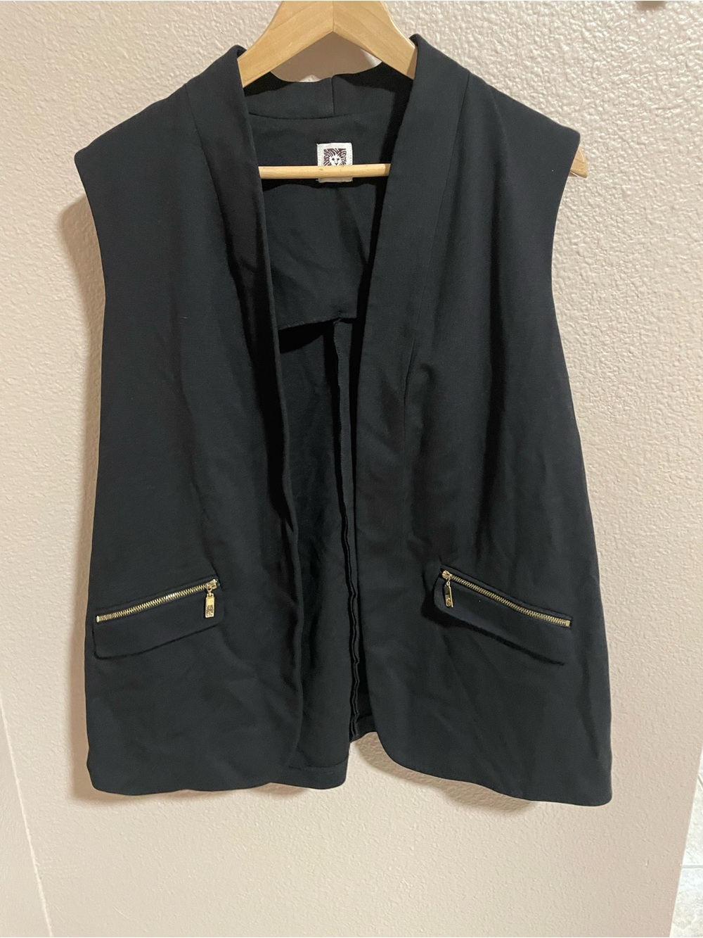 Anne Klein Black Sleeveless Vest with Gold Logo Detail